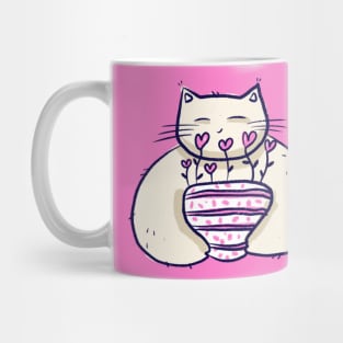 Tired cat with love plant flower pot Mug